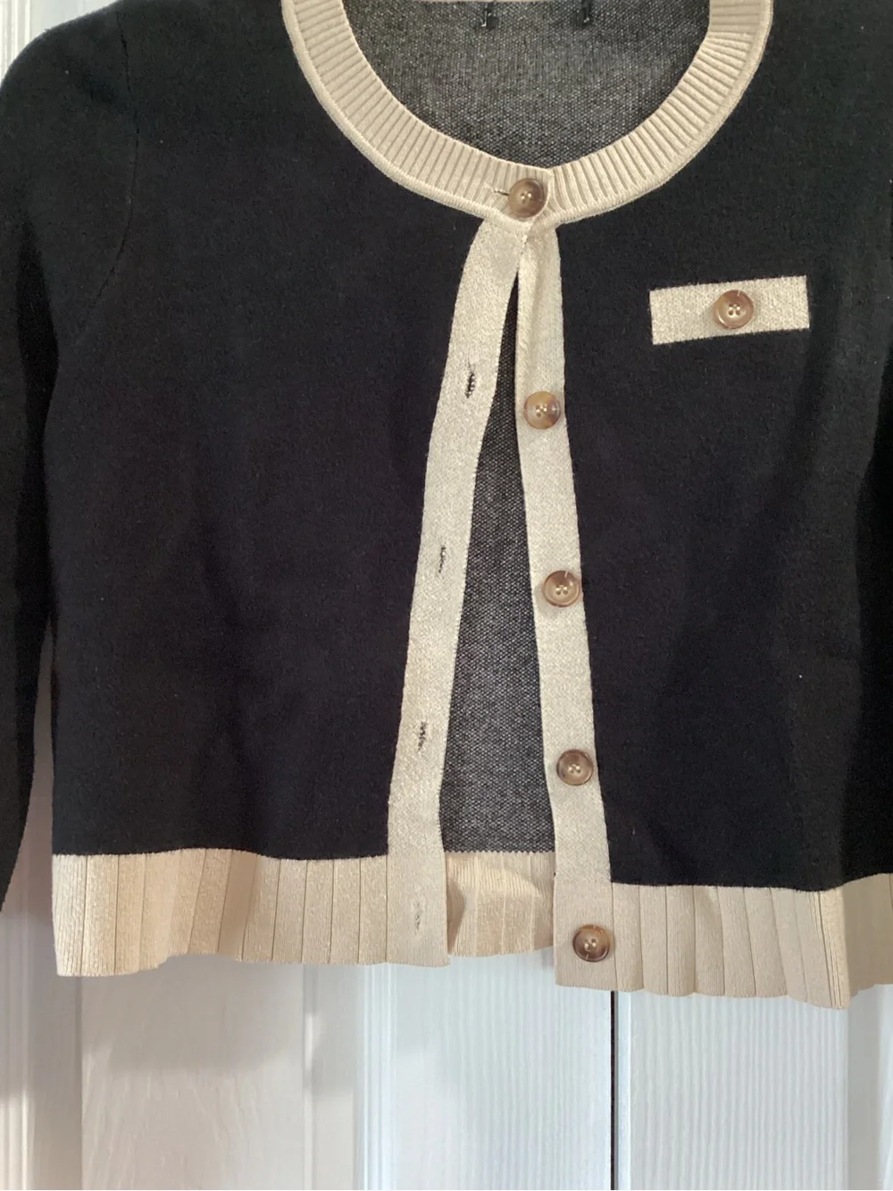 Source Unknown Black Cardigan with Cream Trim